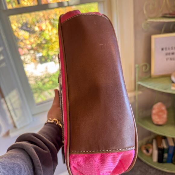 🎀 Y2K CHAPS Hot Pink Logo Shoulder Bag | Barbiecore Monogram & Brown Trim - Picture 5 of 7